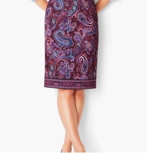 Talbots Paisley Pencil Skirt Purple Navy lined size 8